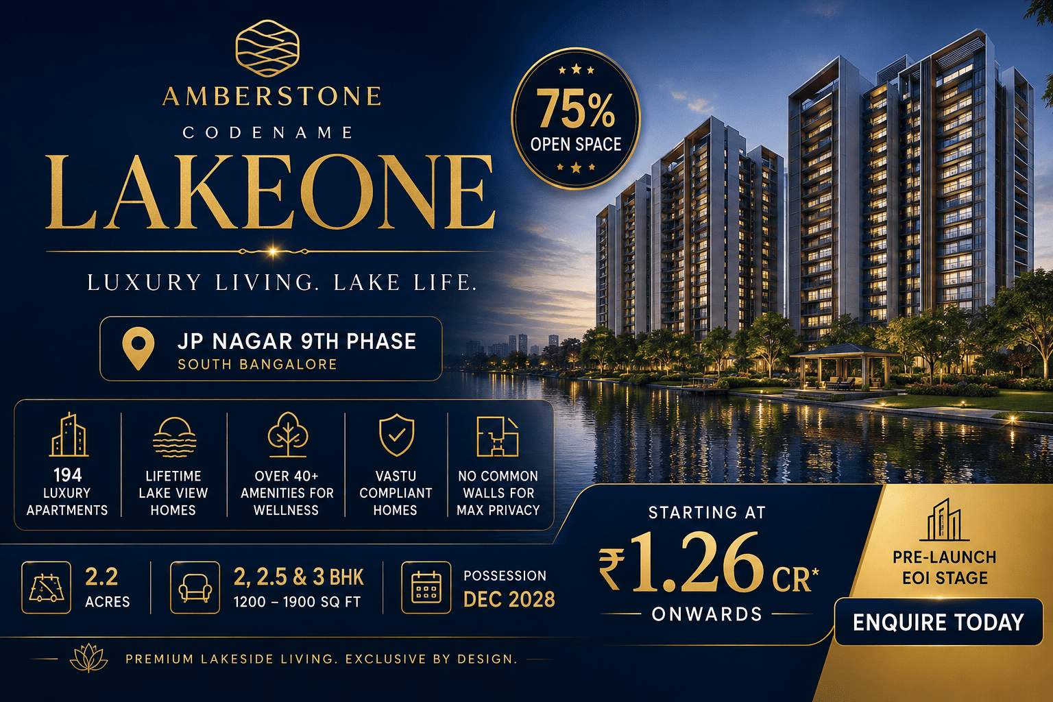 Amberstone Codename Lakeone - Premium Apartments in JP Nagar Bangalore